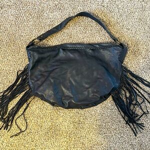Patricia Nash Fringe Black Leather Shoulder Hobo Bag